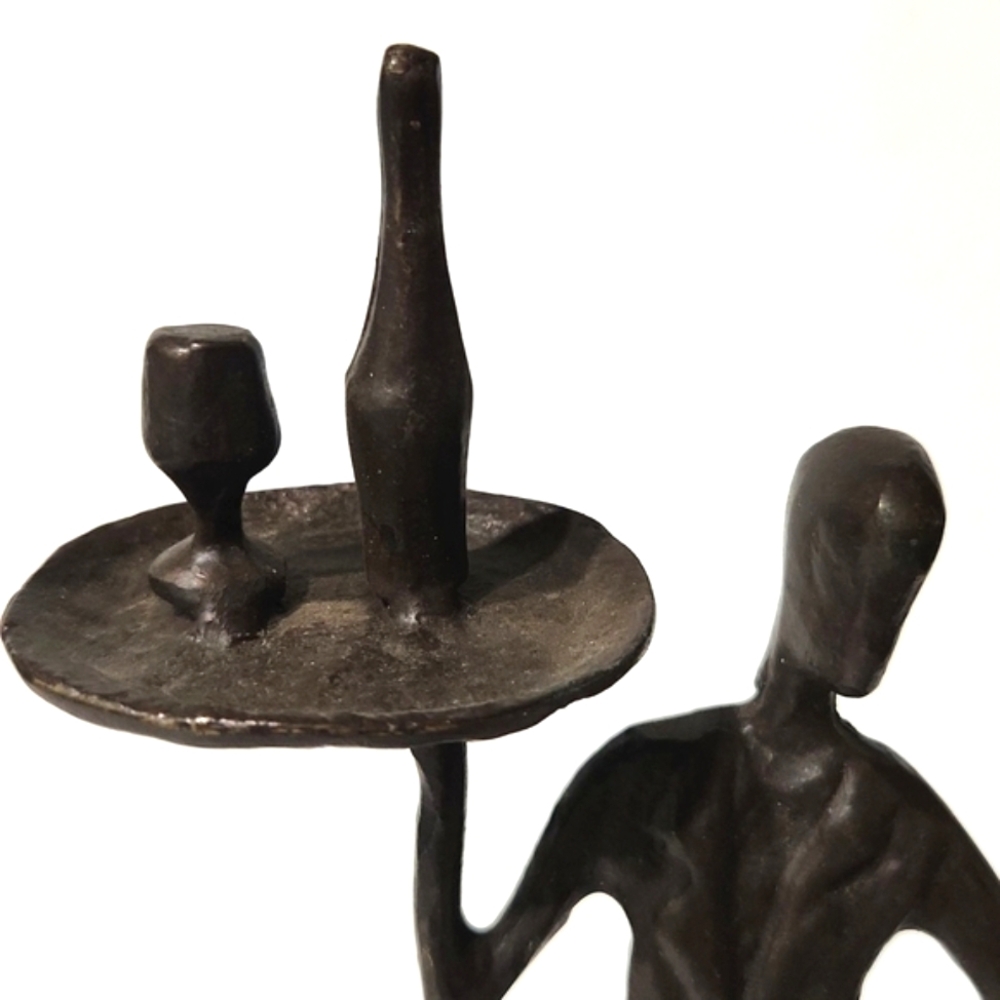 Vintage Bronze Brutalist Abstract Sculpture Wine Cocktail Waiter 10.7" Tall - Picture 2 of 14